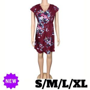 Womens Floral Print Sleeveless Dress Red Size Small